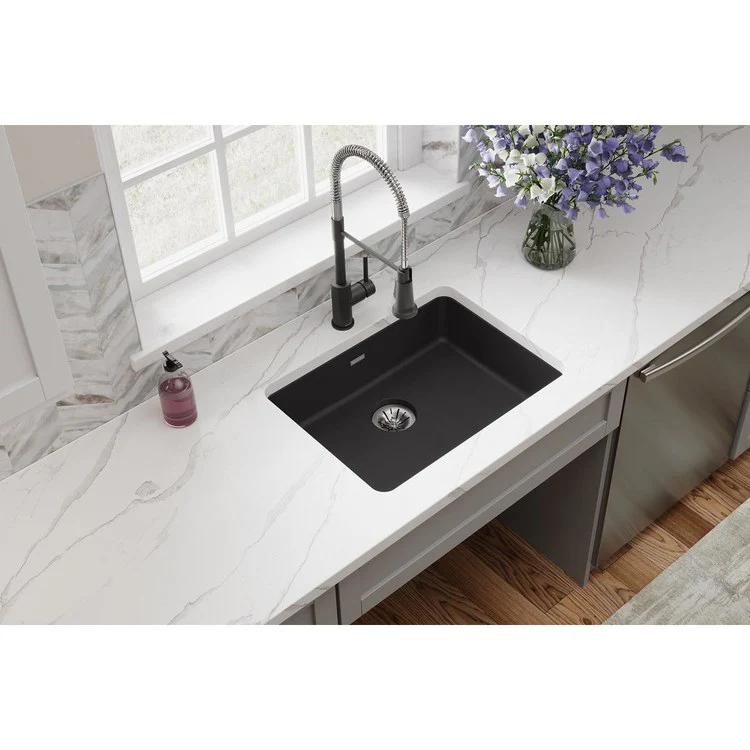 Kitchen Sink Quartz Classic 25 x 18.5 Inch Single Bowl with Perfect Drain ADA Black Undermount Rectangle Drain Location Rear Center Depth 5-1/2 Inch - Frankwebs