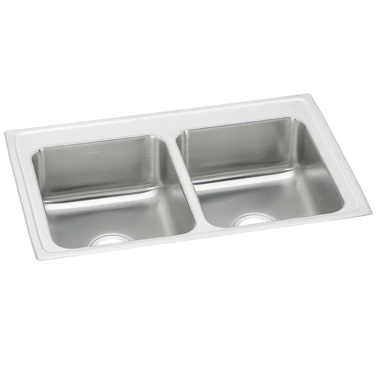 Kitchen Sink Celebrity 33 x 21.25 Inch Double Bowl Equal Brushed Satin Drop-In Drain Location Center Bottom Only Pads - Frankwebs