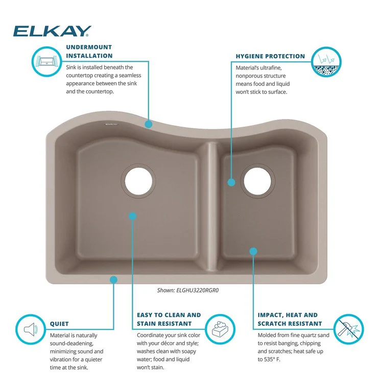 Kitchen Sink Quartz Classic 32.5 x 20 Inch Double Bowl 60/40 Greige Undermount - Frankwebs