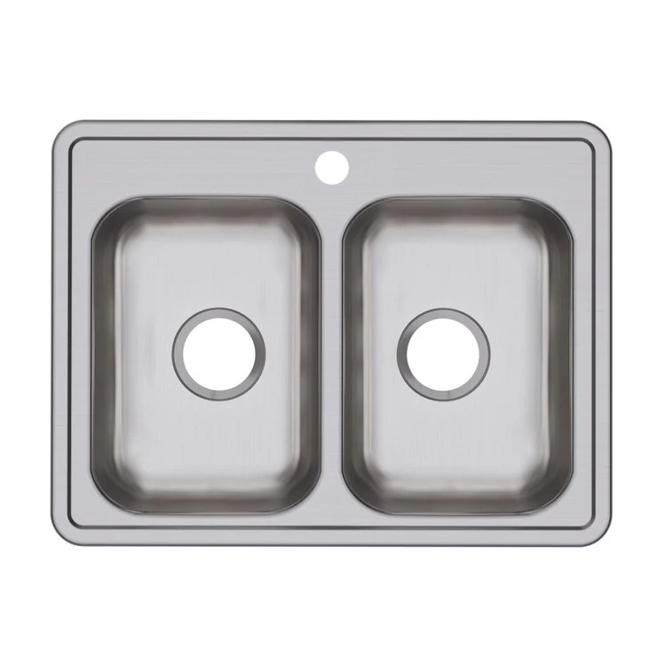 Kitchen Sink Dayton 25 x 19 Inch Double Bowl Equal 1 Hole ADA Satin Drop-In Rectangle Drain Location Center Depth 6-1/3 Inch Bottom Only Pads - Frankwebs