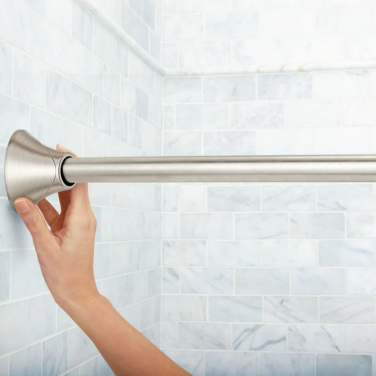 Adjustable Curved Tension Stainless Steel Shower Rod with Concealed Mount Flanges - Frankwebs
