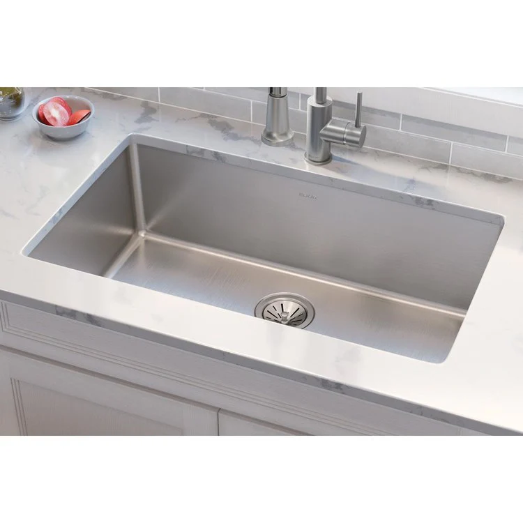 Kitchen Sink Lustertone Iconix 32.5 x 19.5 Inch Single Bowl Luminous Satin Undermount Drain Location Rear Center - Frankwebs