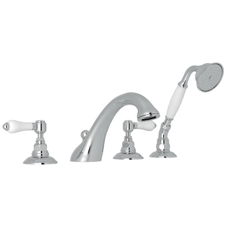 Tub Filler Viaggio Deck Mount with Handshower 2 Porcelain Lever C-Spout Italian Brass - Frankwebs