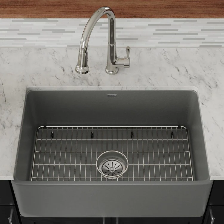 Kitchen Sink Fireclay 30 x 20 Inch Single Bowl Apron Front ADA Matte Gray Farmhouse Rectangle Drain Location Center Depth 10 Inch - Frankwebs