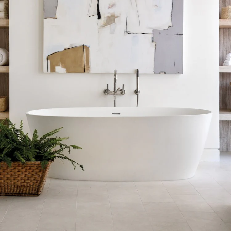 Soaking Tub Elena 65 x 32 Inch Freestanding Rolled Rim Center White Matte Sculpturestone 102 Gallons 21-1/2 Inch - Frankwebs