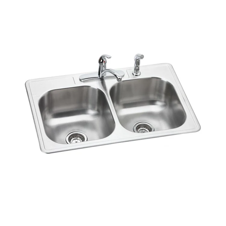 Kitchen Sink Dayton 33 x 22 Inch Double Bowl Equal Faucet Kit 4 Hole Elite Satin Drop-In - Frankwebs