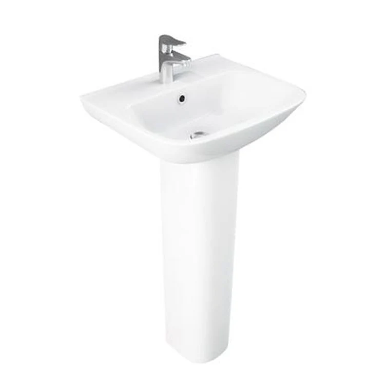 Pedestal Lavatory Eden 450 Centerset White Rectangular - Frankwebs