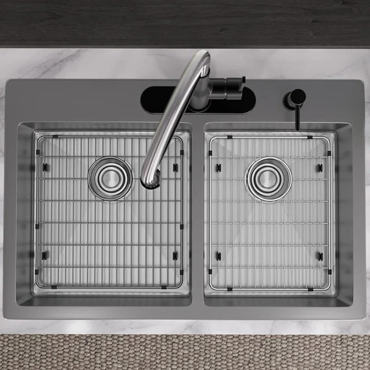 Kitchen Sink Crosstown 33 x 22 Inch Double Bowl 60/40 Kit 4 Hole Polished Satin Drop-In Undermount - Frankwebs