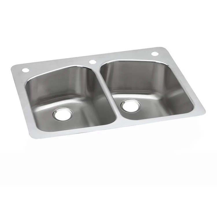 Kitchen Sink Dayton 33 x 22 Inch Double Bowl Equal 1 Hole Premium Highlighted Satin Drop-In/Undermount - Frankwebs