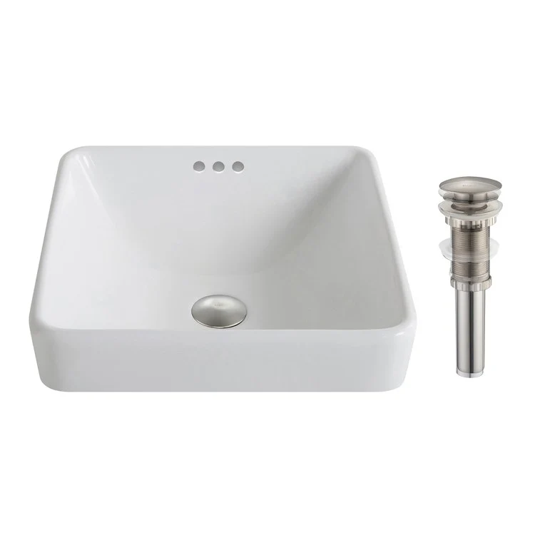 Elavo Series Square Ceramic Semi-Recessed Bathroom Sink with Pop-Up Drain and Overflow - Frankwebs