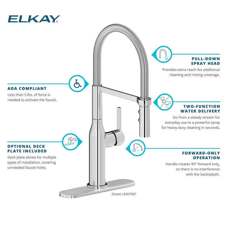 Kitchen Faucet Avado Deck Mount 1 Forward Only Lever ADA Black Stainless/Chrome Semi-Pro 1 Hole Spout Height 20-1/16 Inch - Frankwebs