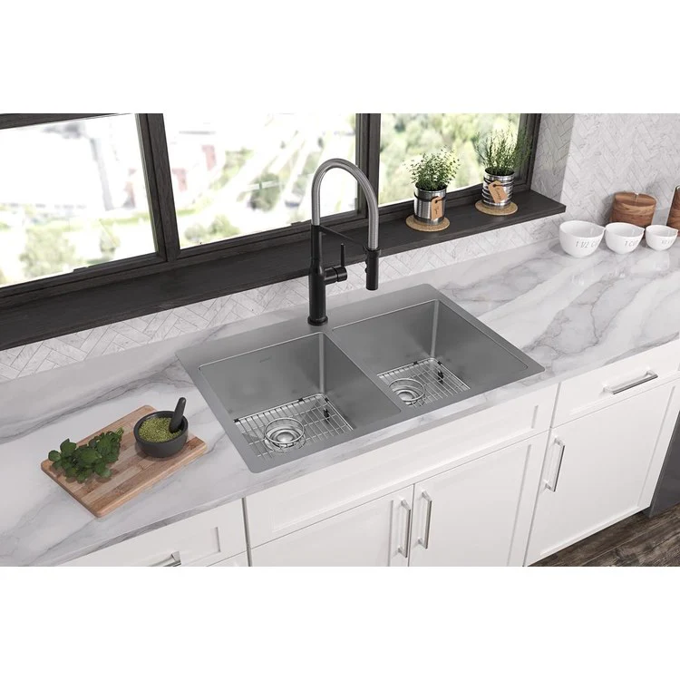 Kitchen Sink Crosstown 33 x 22 Inch Double Bowl Equal Kit Polished Satin Drop-In Undermount - Frankwebs