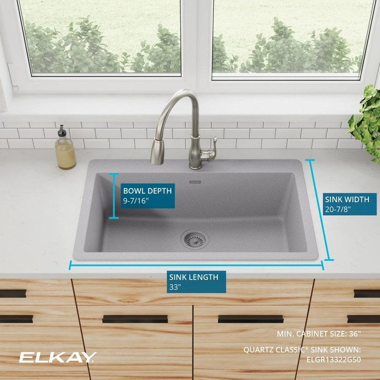 Kitchen Sink Quartz Classic 33 x 21 Inch Single Bowl Greystone Drop-In - Frankwebs