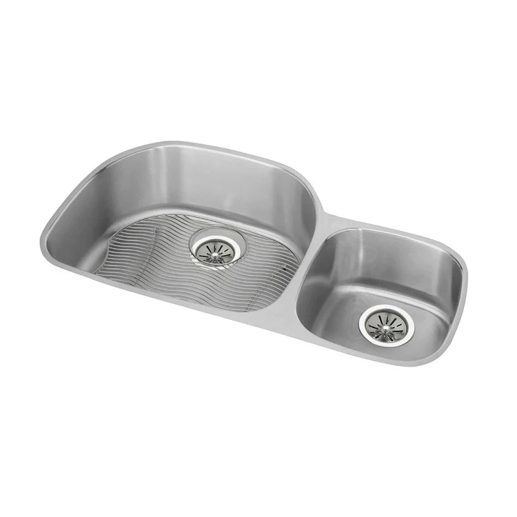 Kitchen Sink Lustertone Classic 36 x 21 Inch Double Bowl Kit Offset 60/40 Lustrous Highlighted Satin Undermount - Frankwebs