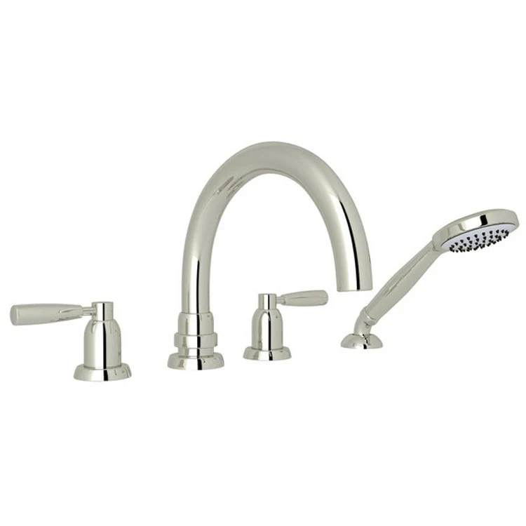 Tub Filler Holborn Deck Mount with Handshower 2 Lever C-Spout Polished Nickel - Frankwebs