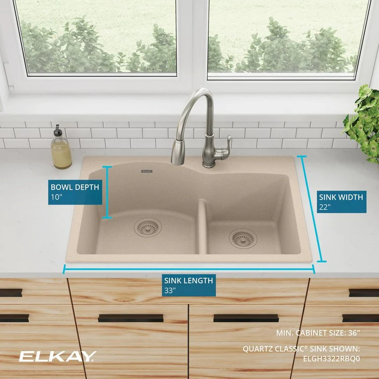 Kitchen Sink Quartz Classic 33 x 22 Inch Double Bowl Offset 60/40 with Aqua Divide Bisque Drop-In - Frankwebs