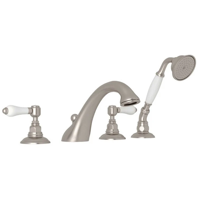 Tub Filler Viaggio Deck Mount with Handshower 2 Porcelain Lever C-Spout Italian Brass - Frankwebs
