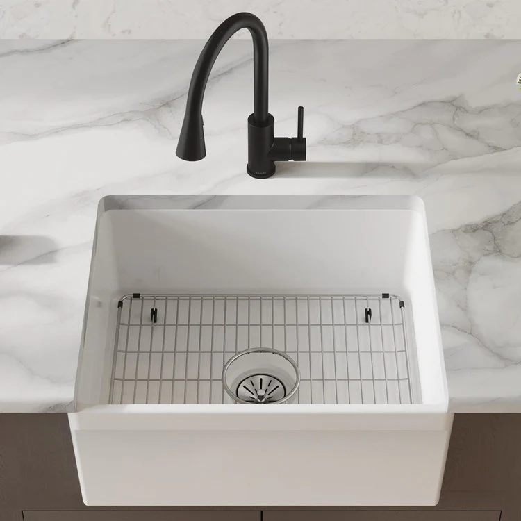 Sink Kit Fireclay Farmhouse Sink Kit 24.5 x 20 Inch Single Bowl White Bottom Grid Drain and Cleaning Kit - Frankwebs
