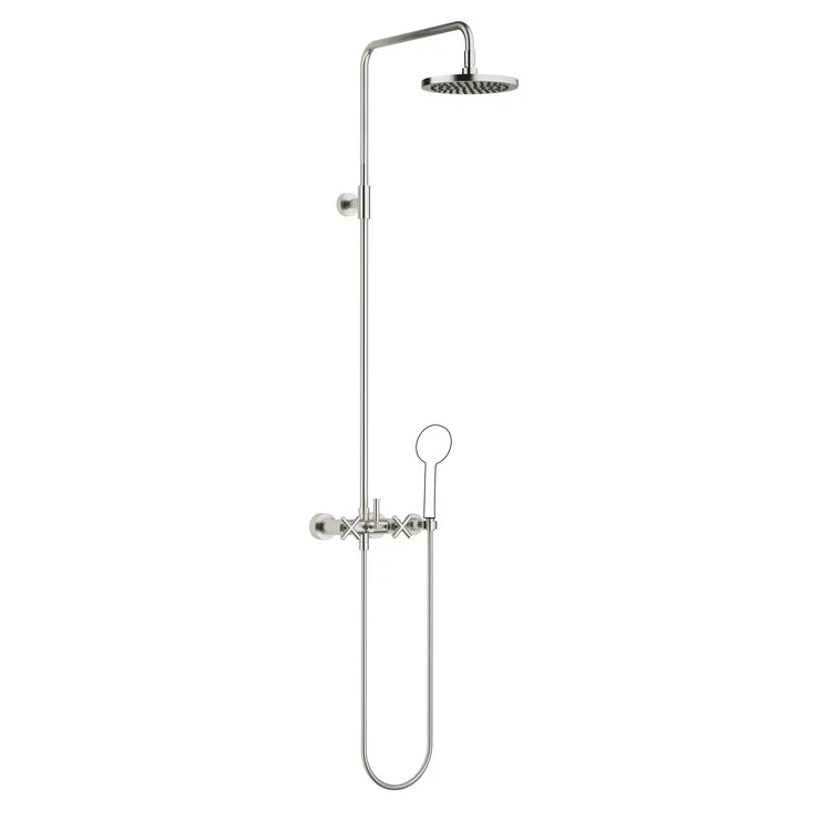 Shower Set TARA Exposed with Mixer Less Handshower 3 Cross/Lever Brushed Platinum 1.8 Gallons per Minute - Frankwebs