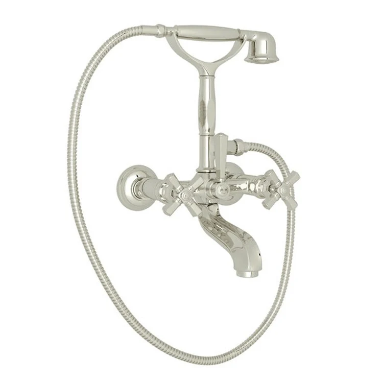 Tub Filler Palladian Wall Mount with Handshower 3 Cross Italian Brass - Frankwebs