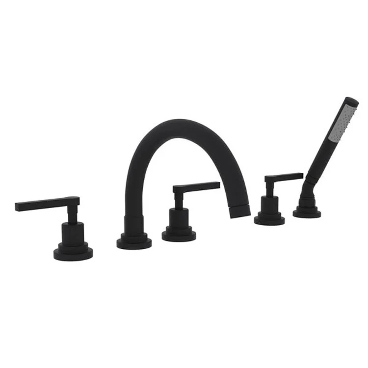 Tub Filler Lombardia Deck Mount with Handshower 3 Metal Lever C-Spout Matte Black - Frankwebs