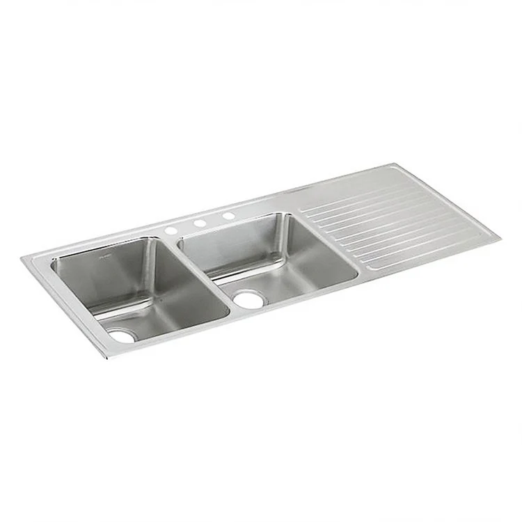 Kitchen Sink Lustertone Classic 54 x 22 Inch Double Bowl Offset with Right Drain Board 2 Hole Lustrous Satin Drop-In - Frankwebs