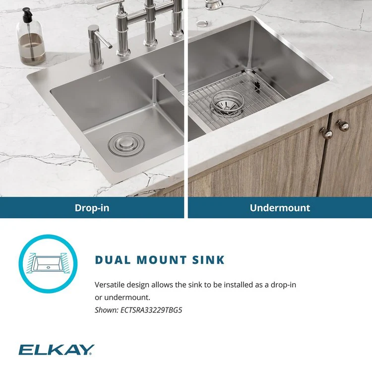 Kitchen Sink Crosstown 33 x 22 Inch Double Bowl Equal Kit with Aqua Divide 5 Hole Polished Satin Drop-In Undermount - Frankwebs