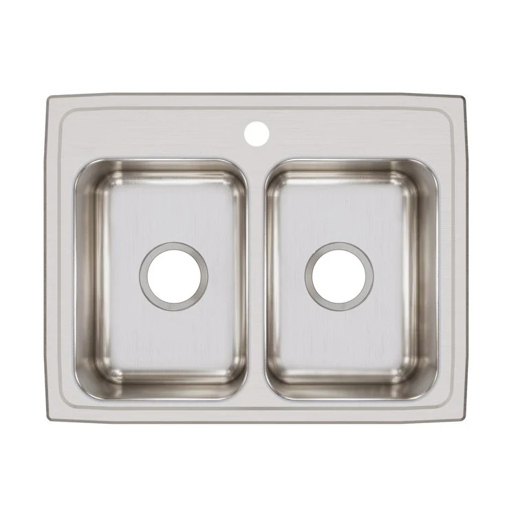 Kitchen Sink Lustertone Classic 25 x 19.5 Inch Double Bowl Equal 1 Hole Lustrous Satin Drop-In Stainless Steel Drain Location Center Bottom Only Pads - Frankwebs