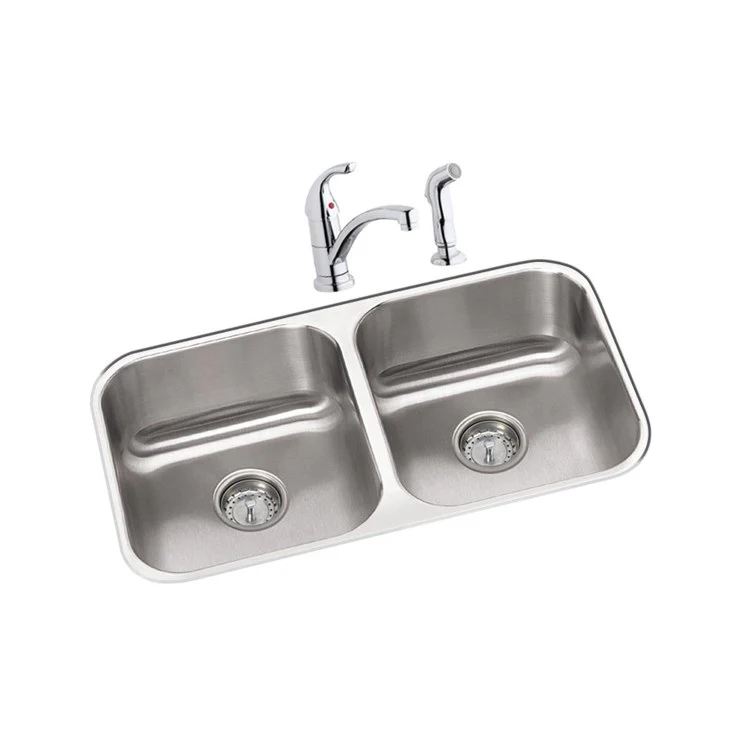 Sink Kit Dayton Equal 31.75 x 18.25 Inch Double Bowl Radiant Satin Faucet Two Drains - Frankwebs