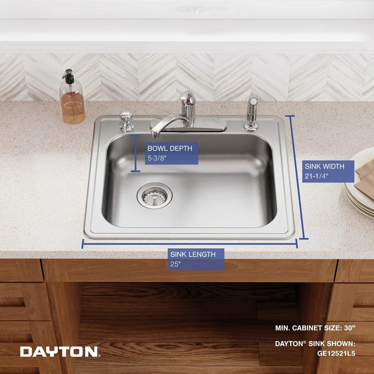 Kitchen Sink Dayton 25 x 21.25 Inch Single Bowl 5 Hole ADA Satin Drop-In Rectangle Drain Location Rear Left Depth 5-3/8 Inch Bottom Only Pads - Frankwebs