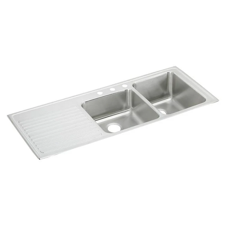 Kitchen Sink Lustertone Classic 54 x 22 Inch Double Bowl Offset with Left Drain Board 4 Hole Lustrous Satin Drop-In - Frankwebs