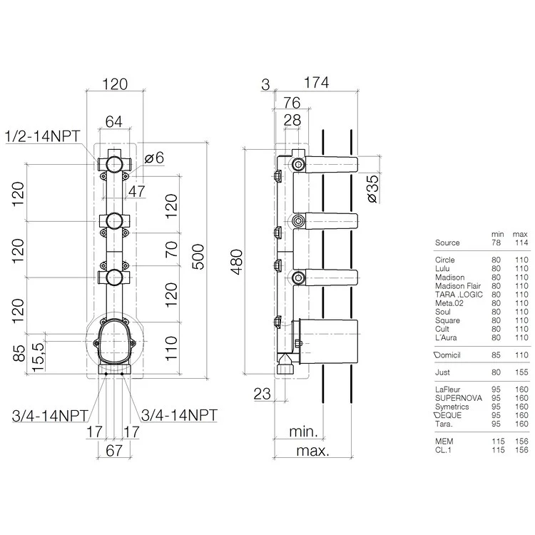 Thermostatic Valve Wall Mount with 3 Volume Control 6-6/7 x 4-3/4 x 15 Inch - Frankwebs