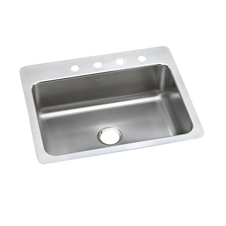 Kitchen Sink Lustertone Classic 27 x 22 Inch Single Bowl 4 Hole Lustrous Satin Drop-In Undermount Drain Location Center Slim Rim Sides and Bottom Pads - Frankwebs