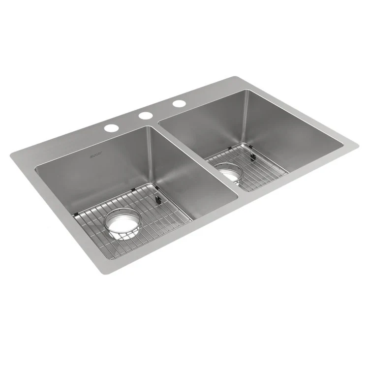 Kitchen Sink Crosstown 33 x 22 Inch Double Bowl Equal Kit 3 Hole Polished Satin Drop-In Undermount - Frankwebs