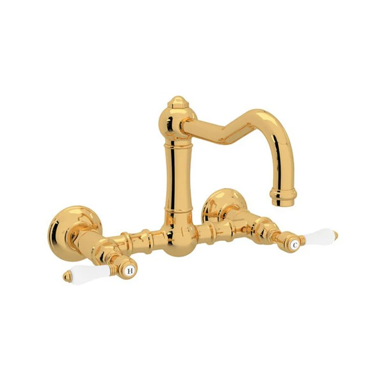 Kitchen Faucet Acqui Wall Mount 2 Porcelain Lever Tuscan Brass 1.5 Gallons per Minute - Frankwebs