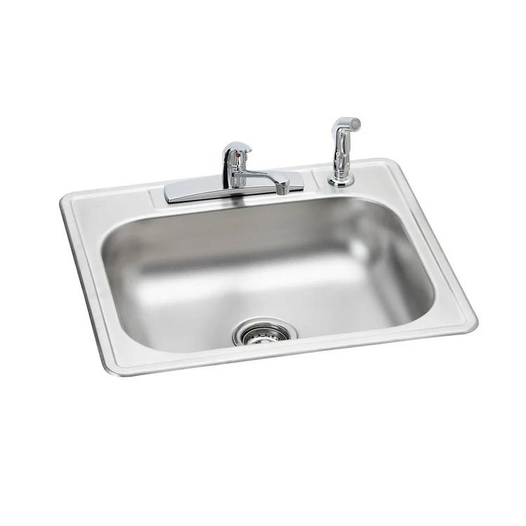 Kitchen Sink Dayton 25 x 22 Inch Single Bowl Faucet Kit 4 Hole ADA Satin Top Mount Rectangle Drain Location Center Depth 6 Inch Bottom Only Spray - Frankwebs
