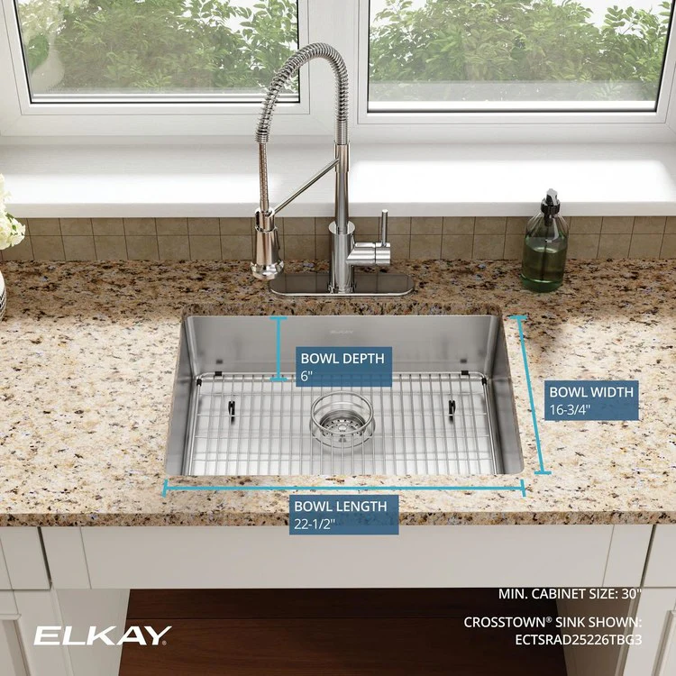 Kitchen Sink Crosstown 25 x 22 Inch Single Bowl 3 Hole ADA Polished Satin Drop-In Undermount Rectangle Drain Location Rear Center Depth 6 Inch Sound Guard - Frankwebs