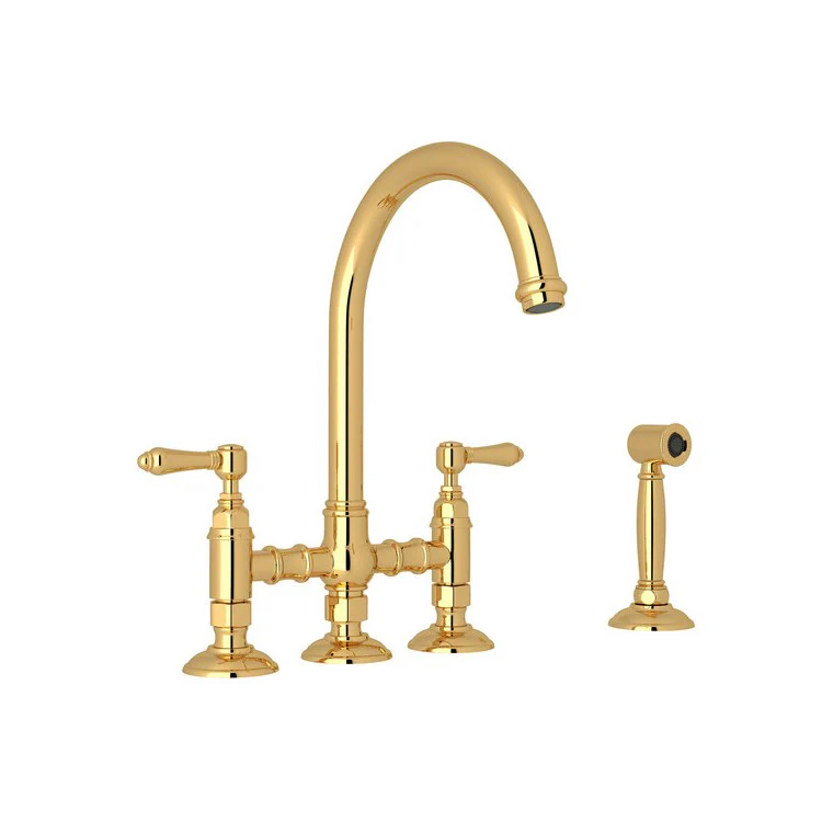 Kitchen Faucet San Julio with Sidespray 2 Metal Lever Tuscan Brass Column Spout Three Leg Bridge 1.5 Gallons per Minute - Frankwebs