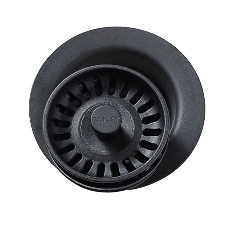 Disposal Flange with Removable Basket Strainer and Rubber Stopper Black 3-1/2 Inch Polymer for Sinks with 3-1/2