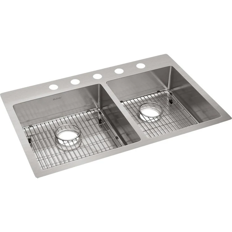 Kitchen Sink Crosstown 33 x 22 Inch Double Bowl 60/40 Kit 5 Hole Polished Satin Drop-In Undermount - Frankwebs