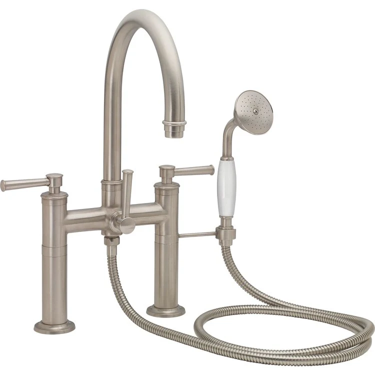 Tub Filler Palomar Traditional Deck Mount with Handshower 7 Inch Spread 3 46 Series Lever ADA Gooseneck Satin Nickel 2 Hole - Frankwebs