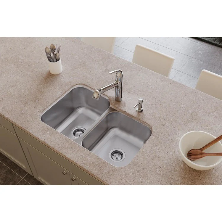 Kitchen Sink Dayton 32 x 21 Inch Double Bowl Offset Right Soft Satin Undermount - Frankwebs