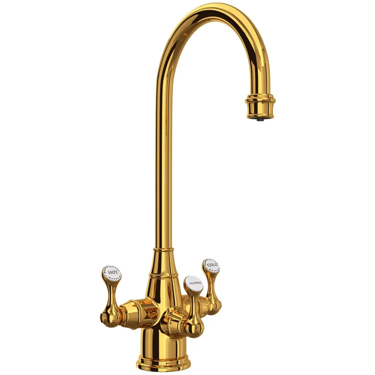 Bar Faucet Georgian Era 3 Lever Unlacquered Brass C-Spout with 0.5GPM Filtration Feature 1.5 Gallons per Minute - Frankwebs