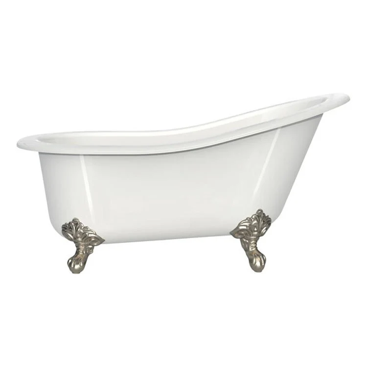 Freestanding Tub Shropshire 61 x 30 Inch Overflow Rear Drain Standard White Gloss/Brushed Nickel Curved - Frankwebs