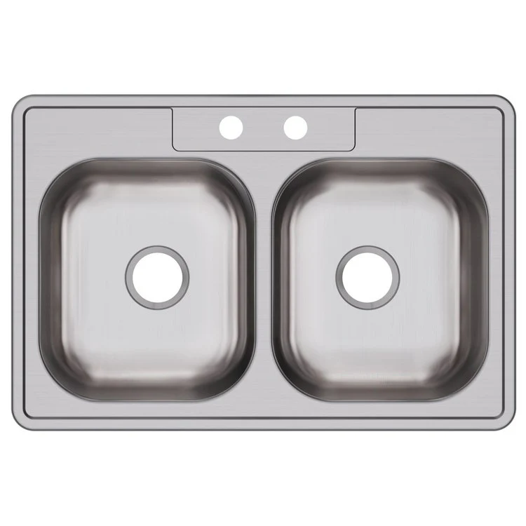 Kitchen Sink Dayton 33 x 22 Inch Double Bowl Equal 2 Hole Satin Top Mount Drain Location Center Bottom Only Spray - Frankwebs