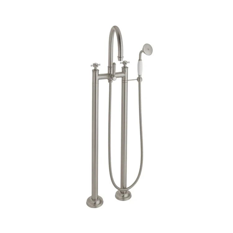 Tub Filler Palomar Traditional Floor Mount with Handshower 7 Inch Spread 3 Series 34 Cross Satin Nickel 2 Hole - Frankwebs