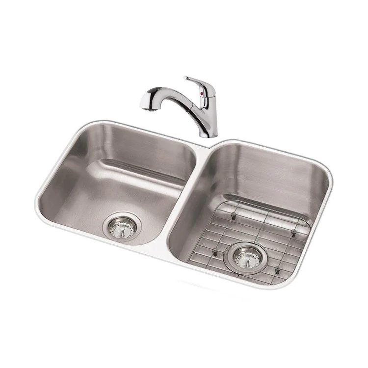 Sink Kit Dayton Offset 31.75 x 20.5 Inch Double Bowl Radiant Satin Faucet Bottom Grid Two Drains - Frankwebs