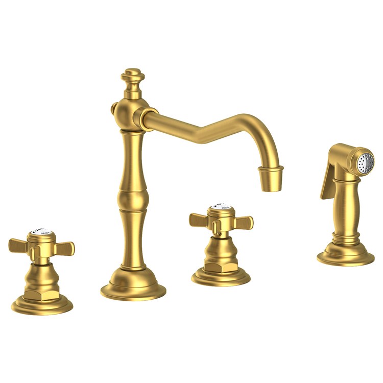 Kitchen Faucet Fairfield 8 to 20 Inch Spread 2 Cross ADA Satin Brass PVD Pull Out Sidespray Spout Height 5-5/9 Inch Spout Reach 9-1/2 Inch 1.8 Gallons per Minute - Frankwebs