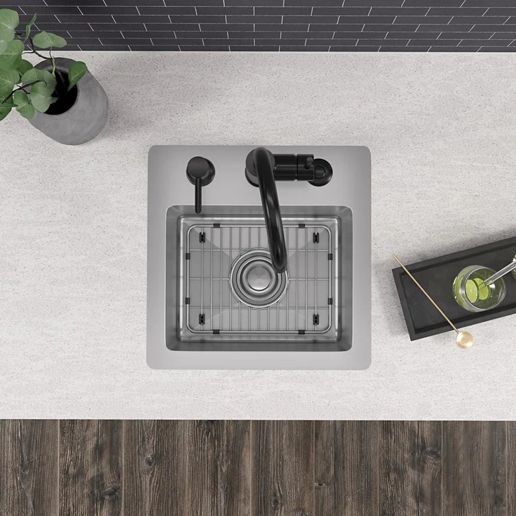 Bar Sink Crosstown 15 x 15 Inch Single Bowl Dual Mount Kit 3 Hole Polished Satin Drop-In Undermount Square Drain Size 3-1/2 Inch - Frankwebs