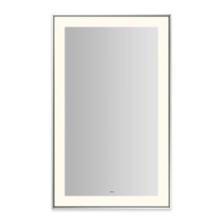Wall Mirror Sculpt 25W x 41H Inch Polished Nickel Slim Museum Frame Lighted Title 24 Rectangular Polished - Frankwebs